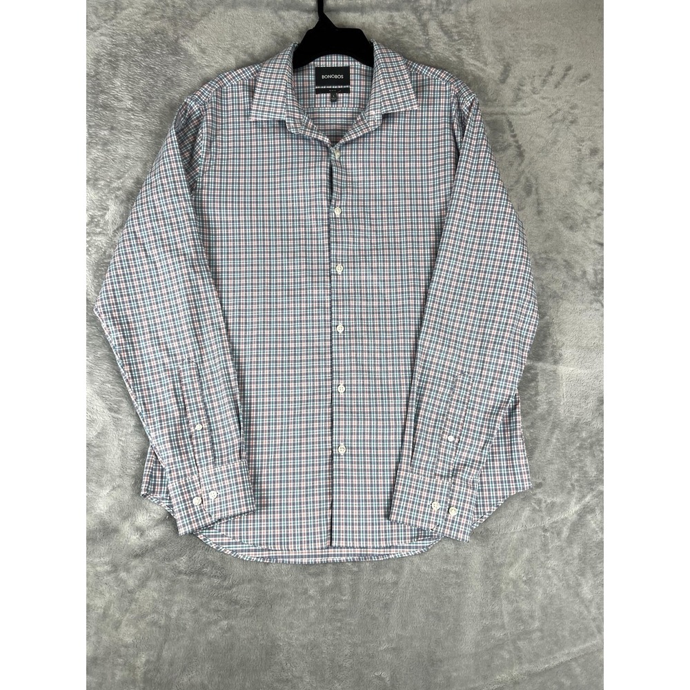 Bonobos Dress Shirt Mens Large Green/orange Check Plaid Fit Oxford Button Up